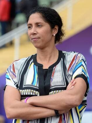 Steffi JONES (Direktorin beim Deutschen Fußball-Bund, DFB), Geste, Gestik Fussball Champions League Finale 2015 der Damen 1.FFC Frankfurt - Paris Saint-Germain 2:1, Saison2014 15, Berlin,14.05.2015.Womens Champions League Final. Â