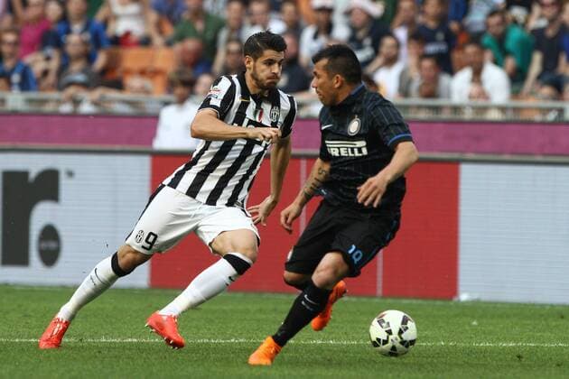 Aktuell Fußball, Italien, Serie A, Inter Mailand - Juventus Turin May 16, 2015 - Milan, Italy - Juventus forward Alvaro Morata (9) in action during the Serie A football match n.36 INTER - JUVENTUS on 16 05 15 at the Stadio Meazza in Milan, Italy. Copyright 2015 Matteo Bottanelli Serie A: Inter Juventus  - ZUMAn230
