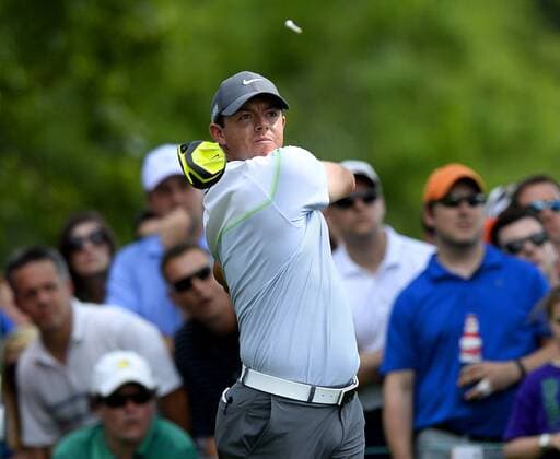 May 16, 2015 - Charlotte, NC, USA - Rory McIlroy watches his drive from the 15th tee box during the third round of the Wells Fargo Championship on Saturday, May 16, 2015, at Quail Hollow Club in Charlotte, N.C. McIlroy finished at -18 and would birdie this hole. Wells Fargo Championship - ZUMAm67_