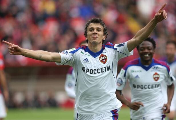 MOSCOW, RUSSIA. MAY 17, 2015. CSKA s Roman Eremenko celebrates scoring in the 2014 15 Season Russian Premier League Round 28 football match against Spartak at Otkrytie Arena Stadium. FC CSKA won the game 4:0. Artyom Korotayev TASS  TS003773