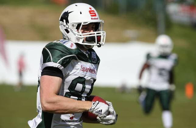 AMERICAN FOOTBALL - Big6, Vikings vs Unicorns VIENNA,AUSTRIA,17.MAY.15 - AMERICAN FOOTBALL - Big6 European Football League, Vienna Vikings vs Schwaebisch Hall Unicorns. Image shows Moritz Boehringer (Unicorns). GEPAxpictures xMarioxKneisl
