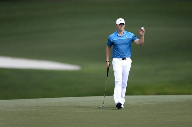 May 17, 2015 - Charlotte, NC, USA - Rory McIlroy acknowledges the cheers of the fans after sinking a putt on the 16th green during the final round of the Wells Fargo Championship on Sunday, May 17, 2015, at Quail Hollow Club in Charlotte, N.C. Wells Fargo Championship, final round - ZUMAm67_