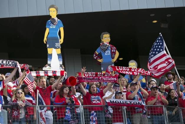 May 17, 2015 - Carson, California, U.S - Fans attend the game between the United States Women s national team Nationalteam and the Women s National Team of Mexico in an exhibition match on Sunday May 17, 2015 in Carson, California ahead of the Women s World Cup in June 2015. US Women s Natiional Team Defeated Mexico, 5-1. US Women s Natiional Team Defeated Mexico, 5-1 - ZUMAp124
