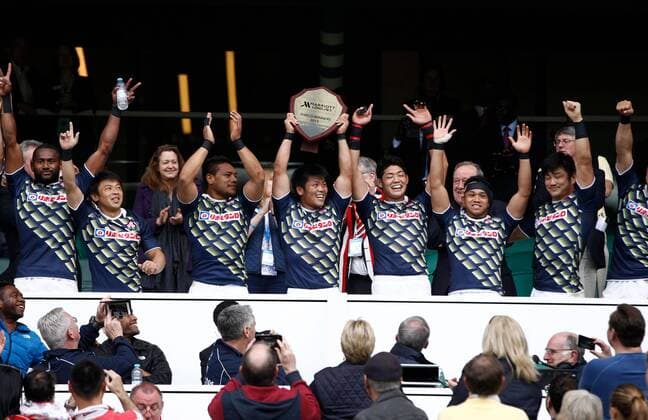 17.05.2015. Twickenham, London England. Presentation of the Shield Final to Japan. Japan 21 v 19 France - Day 2 at Marriott London Sevens 2015, HSBC Sevens World Series 2015 at Twickenham Stadium, London England. xMartinxSerasxLimax  ActionPlus11622189
