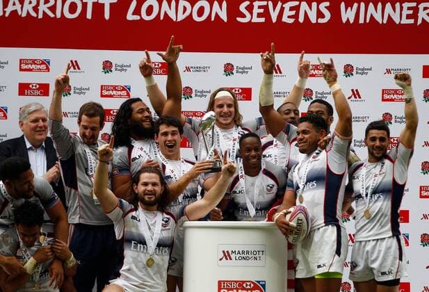17.05.2015. Twickenham, London England. Winners of the Cup Final, team USA. Australia 22 v 45 USA at Day 2 at Marriott London Sevens 2015, HSBC Sevens World Series 2015 at Twickenham Stadium, London England. xMartinxSerasxLimax  ActionPlus11622195