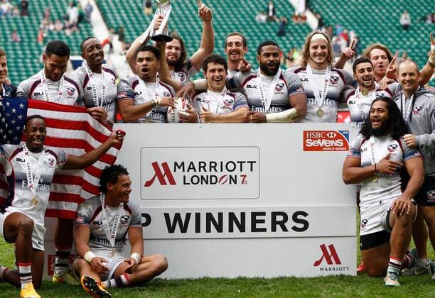 17.05.2015. Twickenham, London England. Winners of the Cup Final, team USA. Australia 22 v 45 USA at Day 2 at Marriott London Sevens 2015, HSBC Sevens World Series 2015 at Twickenham Stadium, London England. xMartinxSerasxLimax  ActionPlus11622198