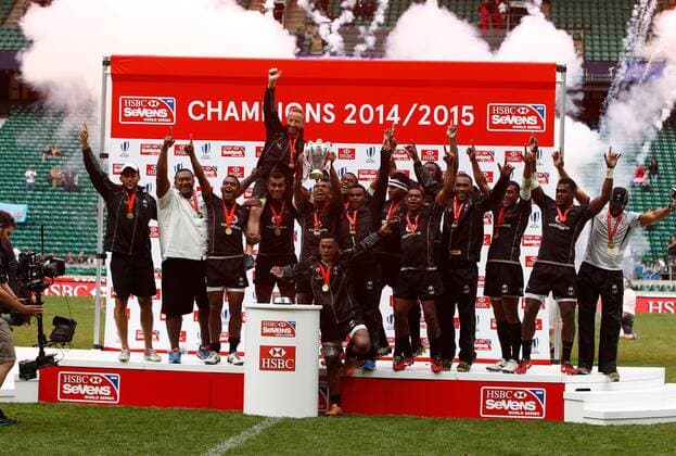 17.05.2015. Twickenham, London England. Fiji Team picture as Overall Sevens World Series Champions 2015 - Day 2 at Marriott London Sevens 2015, HSBC Sevens World Series 2015 at Twickenham Stadium, London England. xMartinxSerasxLimax  ActionPlus11622203