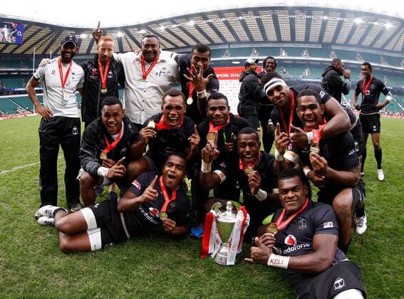 17.05.2015. Twickenham, London England. Fiji Sevens team picture. Overall World Series Champions 2015 - Day 2 at Marriott London Sevens 2015, HSBC Sevens World Series 2015 at Twickenham Stadium, London England. xMartinxSerasxLimax  ActionPlus11622206