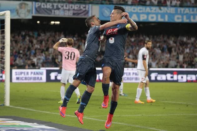 Esultanza dopo il gol di Dries Mertens Napoli, Marek Hamsik Napoli, goal celebration Napoli 18-05-2015 Stadio San Paolo Football Calcio Serie A SSC Napoli vs. AC Cesena cesarexpurini