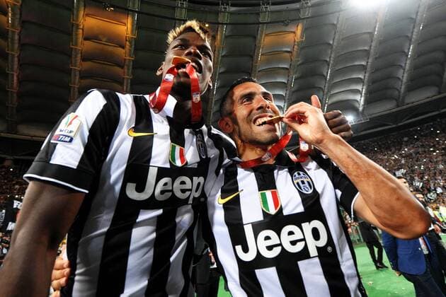 Paul Pogba, Carlos Tevez Juventus Esultanze Juventus Wins the cup Roma 20-05-2015 Stadio Olimpico Football Calcio Finale Coppa Italia Italy s cup Final 2014 2015 Juventus Turin. andreaxstaccioli