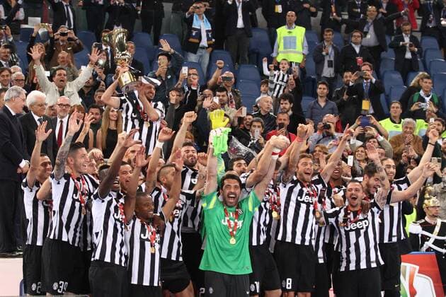 May 20, 2015 - Rome, Italy - Juventus Team celebrates victory after the Coppa Italia Final football match JUVENTUS - LAZIO on 20 05 15 at the Stadio Olimpico in Rome, Italy. Copyright 2015 Matteo Bottanelli Tim Cup: Lazio Juventus  - ZUMAn230