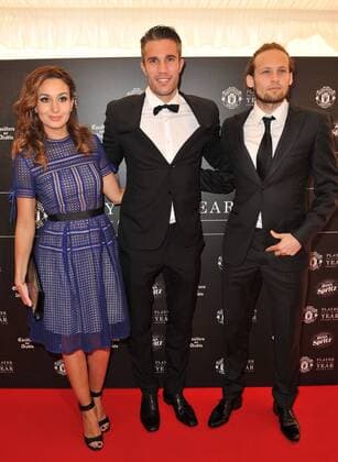 Player of The Year Award Robin van Persie his wife, Bouchra van Persie and Dutch footballer, Daley Blind attending the Manchester United ManU Player Of The Year Awards 2015, at the Old Trafford in Manchester. MAY 19th 2015  SFLx151571