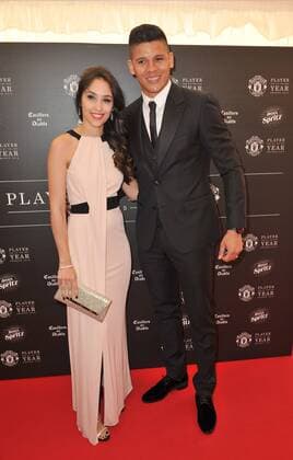 Player of The Year Award Marcos Rojo and his partner, Eugenia Lusardo attending the Manchester United ManU Player Of The Year Awards 2015, at the Old Trafford in Manchester. MAY 19th 2015  SFLx151571