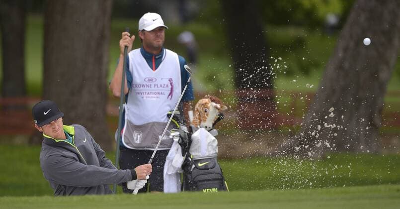 May 21, 2015 - Fort Worth, TX, USA - Kevin Chappell hits from a bunker on the 10th hole during the first round at the Crowne Plaza Invitational at Colonial on May 21, 2015 in Fort Worth, Texas. Crowne Plaza Invitational golf - ZUMAm67_
