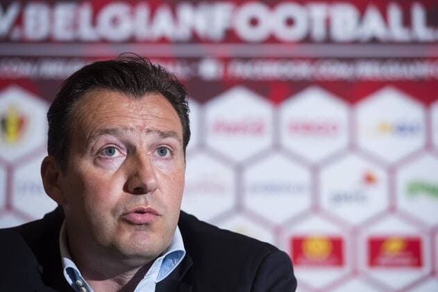 - BRUSSELS, BELGIUM: Belgium s head coach Marc Wilmots pictured during a press conference PK Pressekonferenz of Belgian national soccer team Red Devils, Friday 22 May 2015, in Brussels. Head coach Wilmots will announce the selection for the upcoming Devils games against France and Wales. LAURIExDIEFFEMBACQ  x04628289x