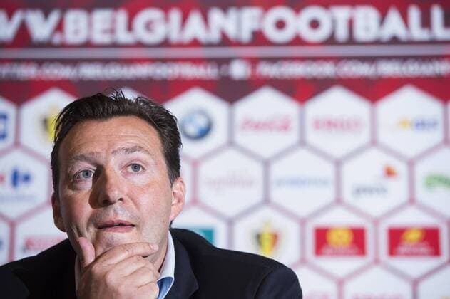 - BRUSSELS, BELGIUM: Belgium s head coach Marc Wilmots pictured during a press conference PK Pressekonferenz of Belgian national soccer team Red Devils, Friday 22 May 2015, in Brussels. Head coach Wilmots will announce the selection for the upcoming Devils games against France and Wales. LAURIExDIEFFEMBACQ  x04628292x