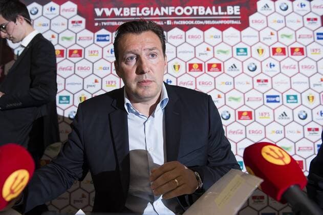 - BRUSSELS, BELGIUM: Belgium s head coach Marc Wilmots pictured during a press conference PK Pressekonferenz of Belgian national soccer team Red Devils, Friday 22 May 2015, in Brussels. Head coach Wilmots will announce the selection for the upcoming Devils games against France and Wales. LAURIExDIEFFEMBACQ  x04628295x