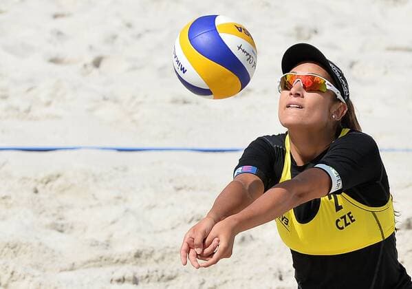 Martina Bonnerova (CZE) in action during the women Beach volleyball Beachvolleyball World Tour FIVB Prague Open match against Maria Clara and Carol (BRA) in Prague, Czech Republic, on Friday, May 22, 2015. (CTKxPhoto KaterinaxSulova) CTKPhotoP201505220342501  suk5
