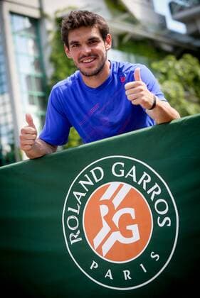 - PARIS, FRANCE: Belgian Germain Gigounon celebrates after winning the tennis match between Belgian Germain Gigounon and Colombian Alejandro Falla, in the second qualification round for the men s singles tournament at the Roland Garros tennis tournament in Paris, France, Friday 22 May 2015. The qualifications games started already as Roland Garros Grand Slam takes place from 24 May to 07 June 2015. VIRGINIExLEFOUR  x04628607x