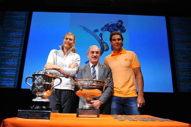 Rafael Nadal (ESP) Maria Sharapova (RUS) Jean Gachassin (FRA) TENNIS : Roland Garros 2015 - Internationaux de France - 22 05 2015 TennisMagazine Panoramic 