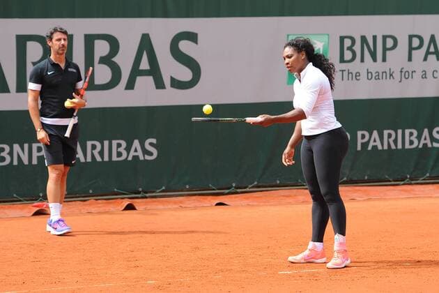 Serena Williams (USA) and Patrick Mouratoglou TENNIS : Tournoi de Roland Garros 2015 - 22 05 2015 TennisMagazine Panoramic 