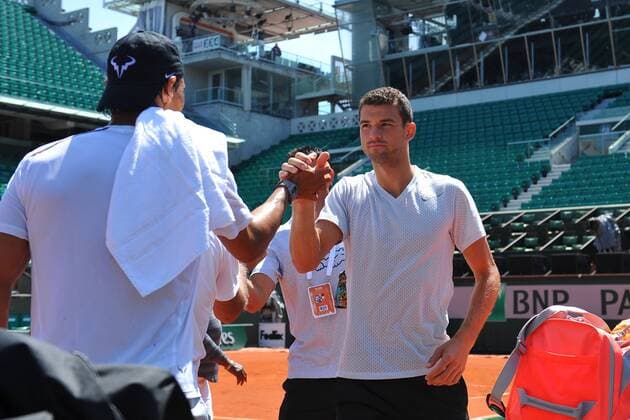 Rafael Nadal (Esp) and Grigor Dimitrov (Buk) TENNIS : Tournoi de Roland Garros 2015 - 22 05 2015 TennisMagazine Panoramic 