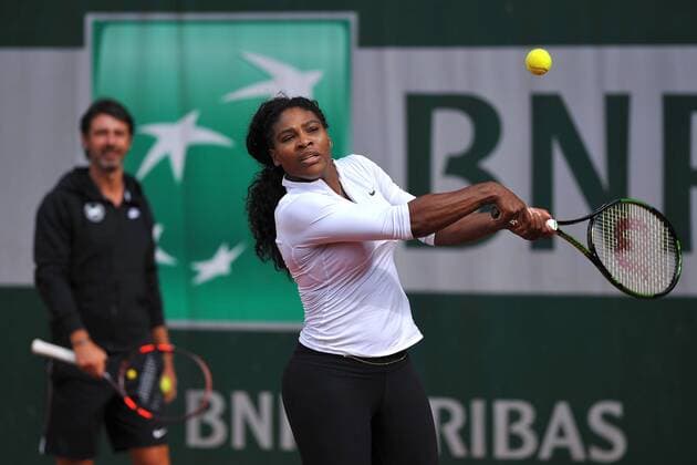 Serena Williams (USA) Patrick Mouratoglou (FRA) TENNIS : Roland Garros 2015 - Internationaux de France - 22 05 2015 TennisMagazine Panoramic 