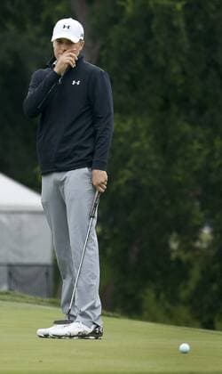May 22, 2015 - Fort Worth, TX, USA - Jordan Spieth reacts to missing a birdie putt on the 18th hole during the second round of the Crowne Plaza Invitational at Colonial Country Club, Friday, May 22, 2015 in Fort Worth, Texas. Day 2 of Crowne Plaza - ZUMAm67_