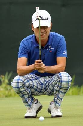 May 22, 2015 - Fort Worth, TX, USA - Kevin Na places lines up his putt on the 9th green during the second round of the Crowne Plaza Invitational at Colonial Country Club, Friday, May 22, 2015, in Fort Worth, Texas. Day 2 of Crowne Plaza - ZUMAm67_