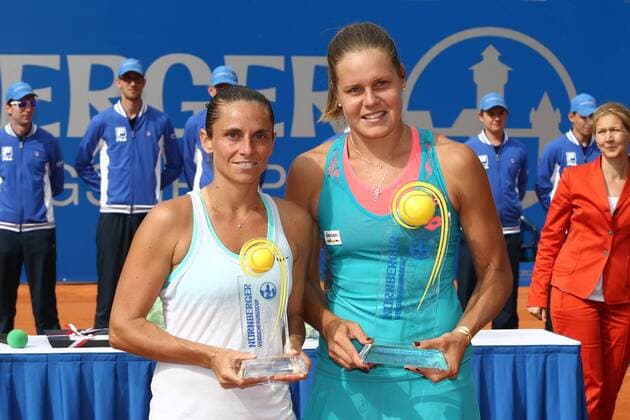 23.05.2015 - Tennis - WTA Tennis Damen - Nürnberger Versicherungs Cup 2015 - Finale - MaWi - Platz 2 Roberta Vinci (ITA), links und Siegerin Karin Knapp (ITA), rechts) - mit Pokalen