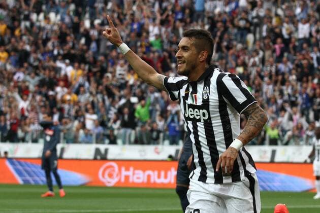 May 23, 2015 - Turin, Italy - Juventus midfielder Roberto Pereyra (37) celebrates after scoring his goal during the Serie A football match n.37 JUVENTUS - NAPOLI on 23 05 15 at the Juventus Stadium in Turin, Italy. Copyright 2015 Matteo Bottanelli Juventus - Napoli  - ZUMAn230