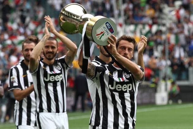 May 23, 2015 - Turin, Italy - Juventus midfielder Claudio Marchisio (8) shows Coppa Italia Cup before the Serie A football match n.37 JUVENTUS - NAPOLI on 23 05 15 at the Juventus Stadium in Turin, Italy. Copyright 2015 Matteo Bottanelli Juventus - Napoli  - ZUMAn230
