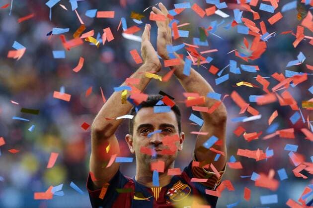 (150524) -- BARCELONA, Barcelona s captain Xavi Hernandez waves to the spectators after the Spanish BBVA La Liga (first division soccer league) match bwtween FC Barcelona Barca and RC Deportivo La Coruna at Camp Nou stadium in Barcelona, Spain, May 23, 2015. Xavi announced on Thursday his retirement from Barcelona at the end of the current season. He will play next season at Al Sadd in Qatar.)(wll) (SP)SPAIN-BARCELONA-SOCCER-LA LIGA PauxBarrena 