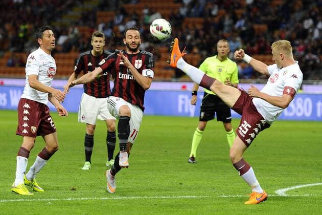 Aktuell Fußball, Italien, serie A Football ITA , AC Mailand - FC Turin Giampoalo Pazzini Milan, Kamil Jacek Glik Torino 24-05-2015 Football serie A Football ITA AC Milan - Torino FC . Foto GiuseppexCeleste Insidefoto giuseppexceleste
