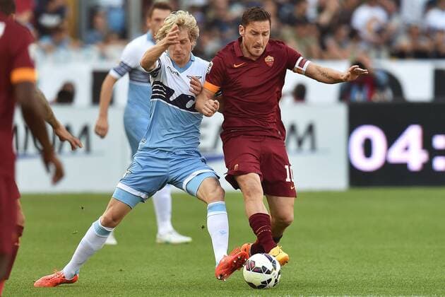 Aktuell Fußball, Italien, Serie A, Lazio Rom - AS Rom Dusan Basta Lazio, Francesco Totti Roma Roma 25-05-2015 Stadio Olimpico Football Calcio Serie A 2014 2015 Lazio - AS Roma. andreaxstaccioli