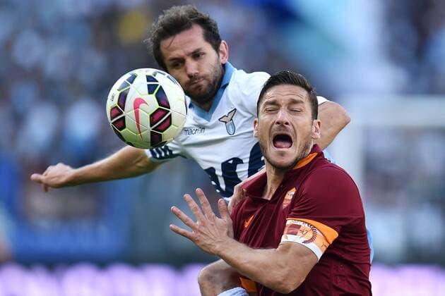 Aktuell Fußball, Italien, Serie A, Lazio Rom - AS Rom Senad Lulic Lazio, Francesco Totti Roma Roma 25-05-2015 Stadio Olimpico Football Calcio Serie A 2014 2015 Lazio - AS Roma. andreaxstaccioli