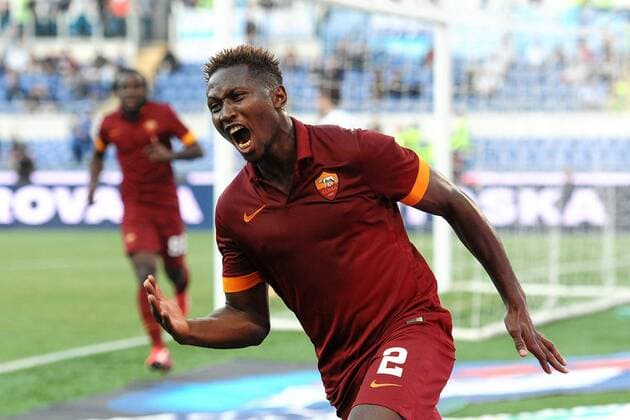 Mapou Yanga-Mbiwa Roma goal celebration 1-2 Roma 25-05-2015 Stadio Olimpico Football Calcio Serie A 2014 2015 Lazio - AS Roma. andreaxstaccioli