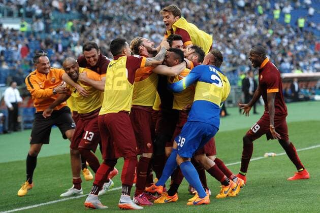 Mapou Yanga-Mbiwa Roma goal celebration 1-2 Roma 25-05-2015 Stadio Olimpico Football Calcio Serie A 2014 2015 Lazio - AS Roma. andreaxstaccioli