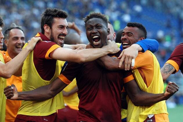 Mapou Yanga-Mbiwa Roma goal celebration 1-2 Roma 25-05-2015 Stadio Olimpico Football Calcio Serie A 2014 2015 Lazio - AS Roma. andreaxstaccioli