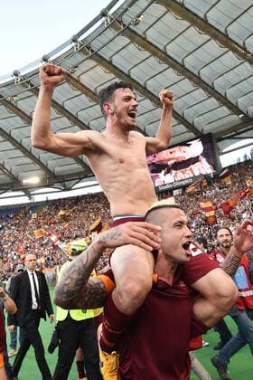 Alessandro Florenzi, Radja Nainggolan Roma celebration Roma 25-05-2015 Stadio Olimpico Football Calcio Serie A 2014 2015 Lazio - AS Roma. andreaxstaccioli
