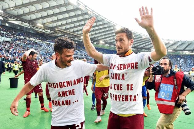 Alessandro Florenzi, Francesco Totti Roma celebration Roma 25-05-2015 Stadio Olimpico Football Calcio Serie A 2014 2015 Lazio - AS Roma. andreaxstaccioli