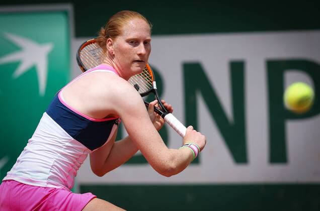 - PARIS, FRANCE: Belgian Alison Van Uytvanck pictured in action during the first round game of the women s singles tournament at the Roland Garros tennis tournament, between Belgian Alison Van Uytvanck and Slovakia s Anna Karolina Schmiedlova, in Paris, France, Tuesday 26 May 2015. Roland Garros Grand Slam takes place from 24 May to 07 June 2015. VIRGINIExLEFOUR  x04630848x