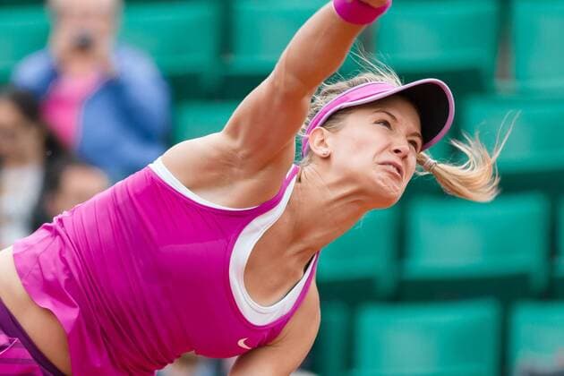 May 26, 2015: Eugenie Bouchard (CAN) in action in a 1st round match against Kristina Mladenovic (FRA) on day three of the 2015 French Open tennis tournament at Roland Garros in Paris, France. Mladenovic won 64 64. Sydney Low Cal Media. Tennis 2015: French Open MAY 26 - ZUMAc04_