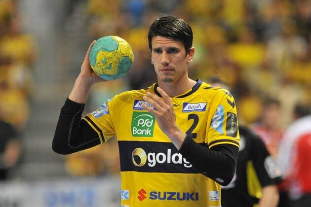 Rhein-Neckar Loewe Andy Schmid (Nr.2) mit dem Ball Rhein-Neckar Loewen vs Fuechse Berlin, 1 Bundesliga, 1 Liga, DKB Bundesliga, Handball, 26.05.2015 Copyright: Rufler Eibner-Pressefoto EP_MRR