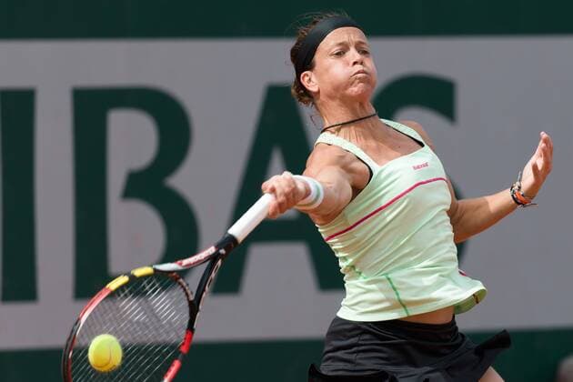 May 28, 2015 - Paris, France - LOURDES DOMINGUEZ LINO Lourdes Dominguez Lino of Spain in action in a 2nd round match against A. Petkovic of Germany on day five of the 2015 French Open tennis tournament at Roland Garros. Petkovic defeated Lino 4:6, 6:4, 6:4. Tennis 2015 - French Open - Day 5 - ZUMAc04_