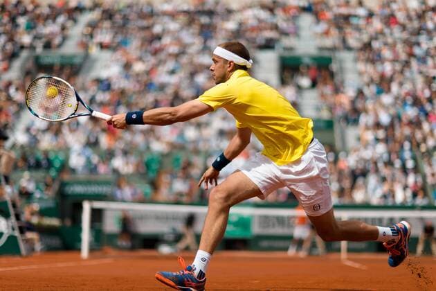 May 28, 2015: Gilles MULLER of Luxembourg in action in a 2nd round match against Novak DJOKOVIC of Serbia on day five of the 2015 French Open tennis tournament at Roland Garros in Paris, France. Sydney Low Cal Media. Tennis 2015: French Open MAY 28 - ZUMAc04_