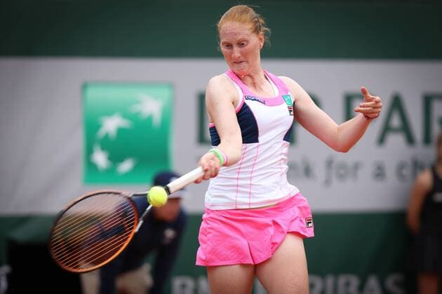 - PARIS, FRANCE: Belgian Alison Van Uytvanck pictured in action during a tennis match between Belgian Alison Van Uytvanck and Kazakh Zarina Diyas in round 2 of the women s singles at the Roland Garros French Open tennis tournament, in Paris, France, Thursday 28 May 2015. Roland Garros Grand Slam takes place from 24 May to 07 June 2015. VIRGINIExLEFOUR  x04632578x