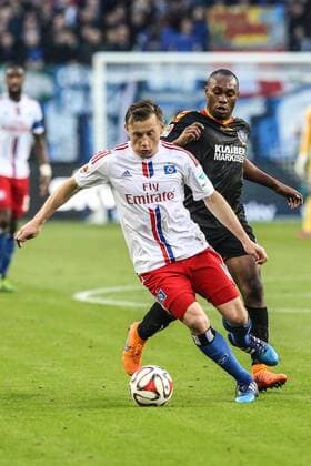 Deutschland, Hamburg , Imtech Arena, Fussball, 1. , 2. Bundesliga, Relegation, Hinspiel, Saison 2014 2015 , Hamburger SV - Karlsruher SC, Ivica Olic( HSV) Reinhold Yabo (KSC)