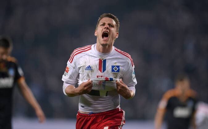 FUSSBALL 1. BUNDESLIGA SAISON 2014 2015 RELEGATION HINSPIEL Hamburger SV - Karlsruher SC 28.05.2015 Ivo Ilicevic (Hamburger SV) bejubelt seinen Treffer zum 1:1 