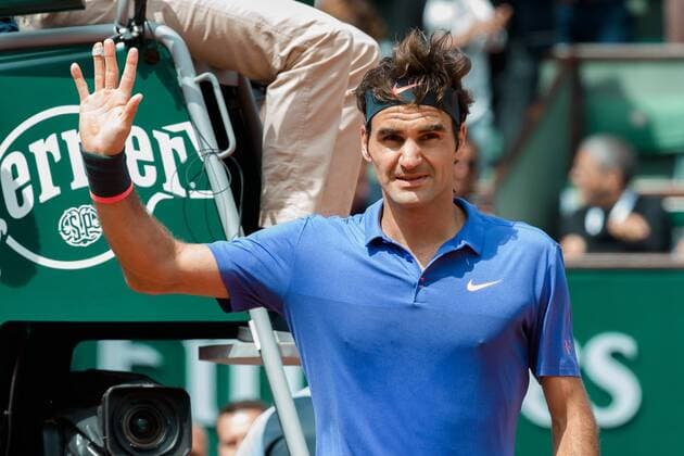 May 29, 2015: Roger FEDERER of Switzerland celebrates his win in a 3rd round match against Damir DZUMHUR of Bosnia and Herzegovina on day six of the 2015 French Open tennis tournament at Roland Garros in Paris, France. Sydney Low Cal Media. Tennis 2015: French Open MAY 29 - ZUMAc04_